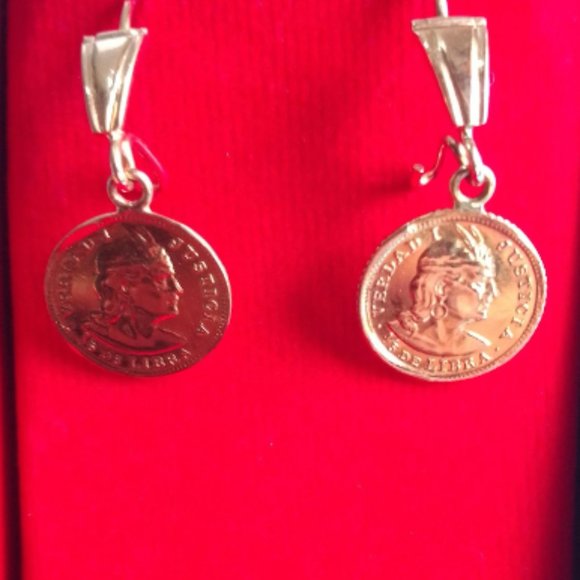 Peruvian Antique Coin Earrings - 18k Solid Gold - Picture 2 of 8